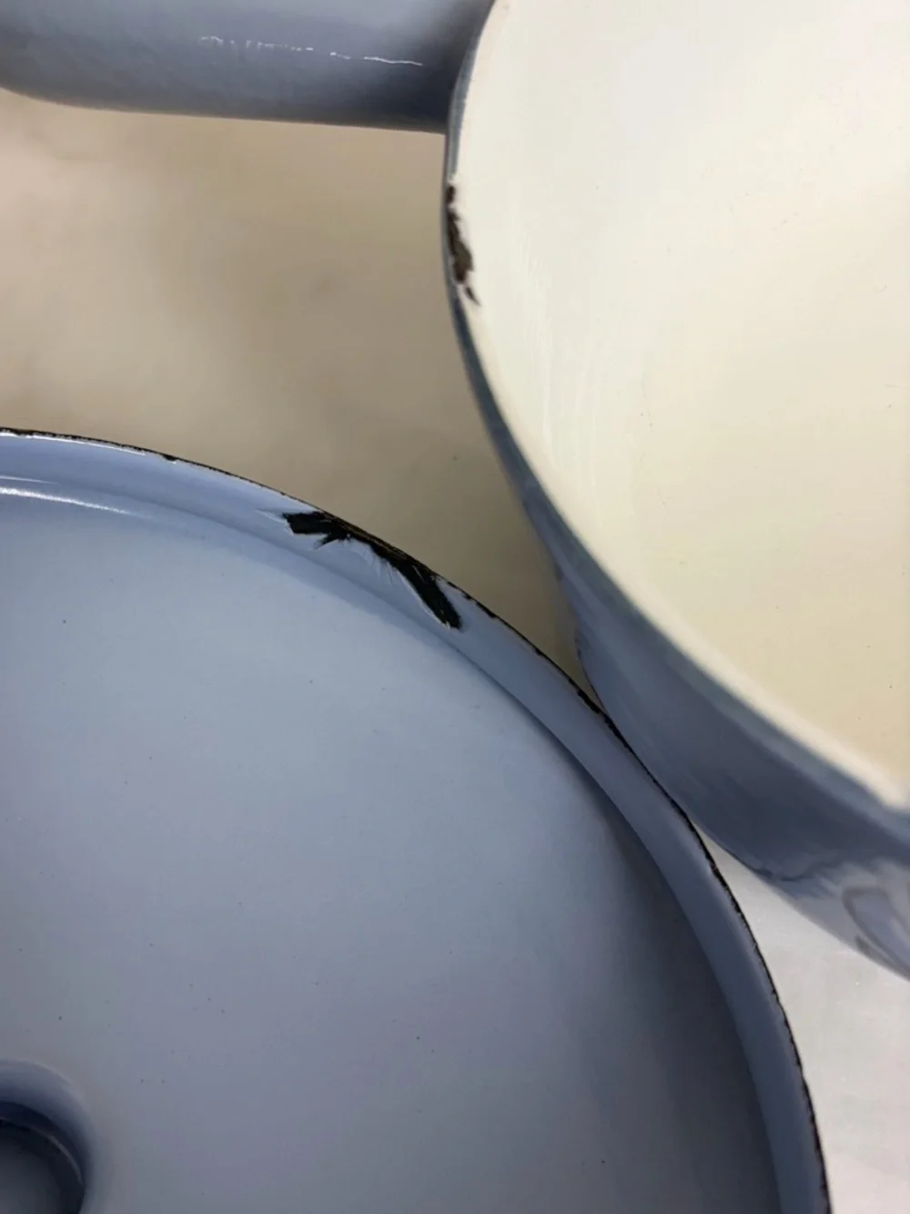 Vintage DRU Holland Blue Tulip Enamel Cast Iron Saucepan Pot Lid 4031-16 50s 6